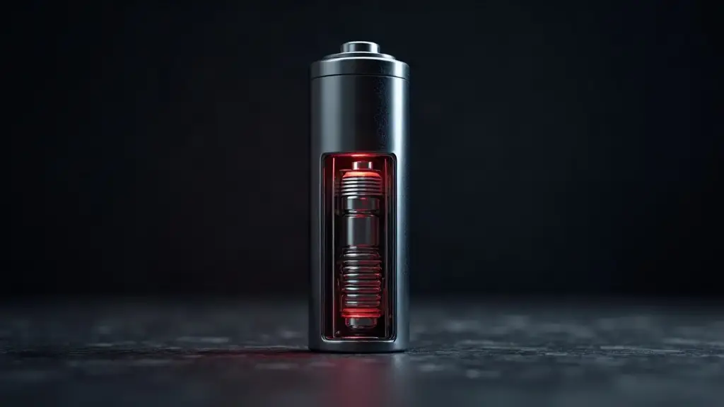 Cutaway view of a lithium-ion cell revealing internal safety devices - vent, CID and PTC